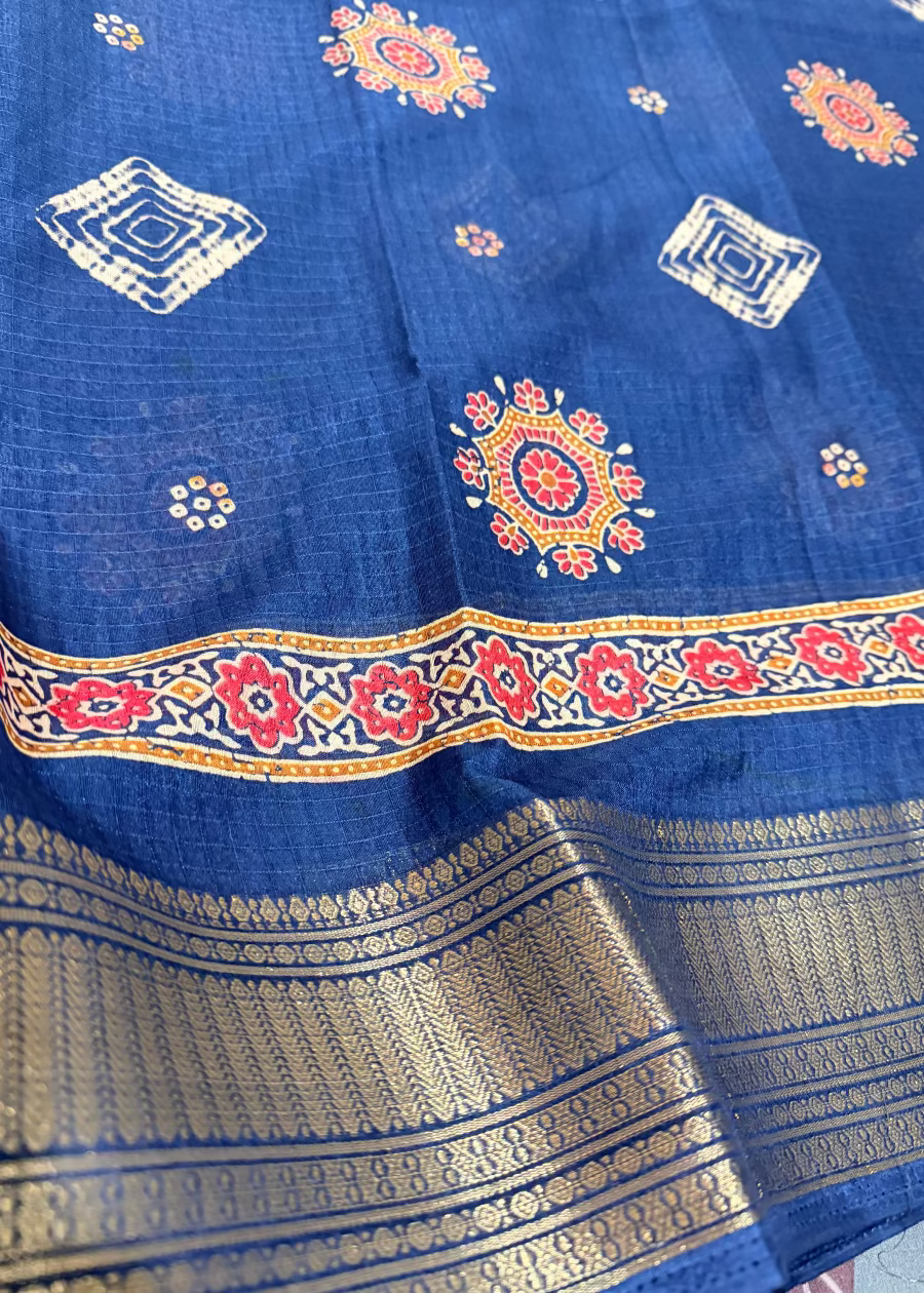 Blue Printed Fancy Saree- Casual