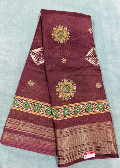 Brown Printed Fancy Saree- Casual