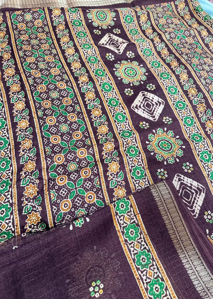 Brown Printed Fancy Saree- Casual