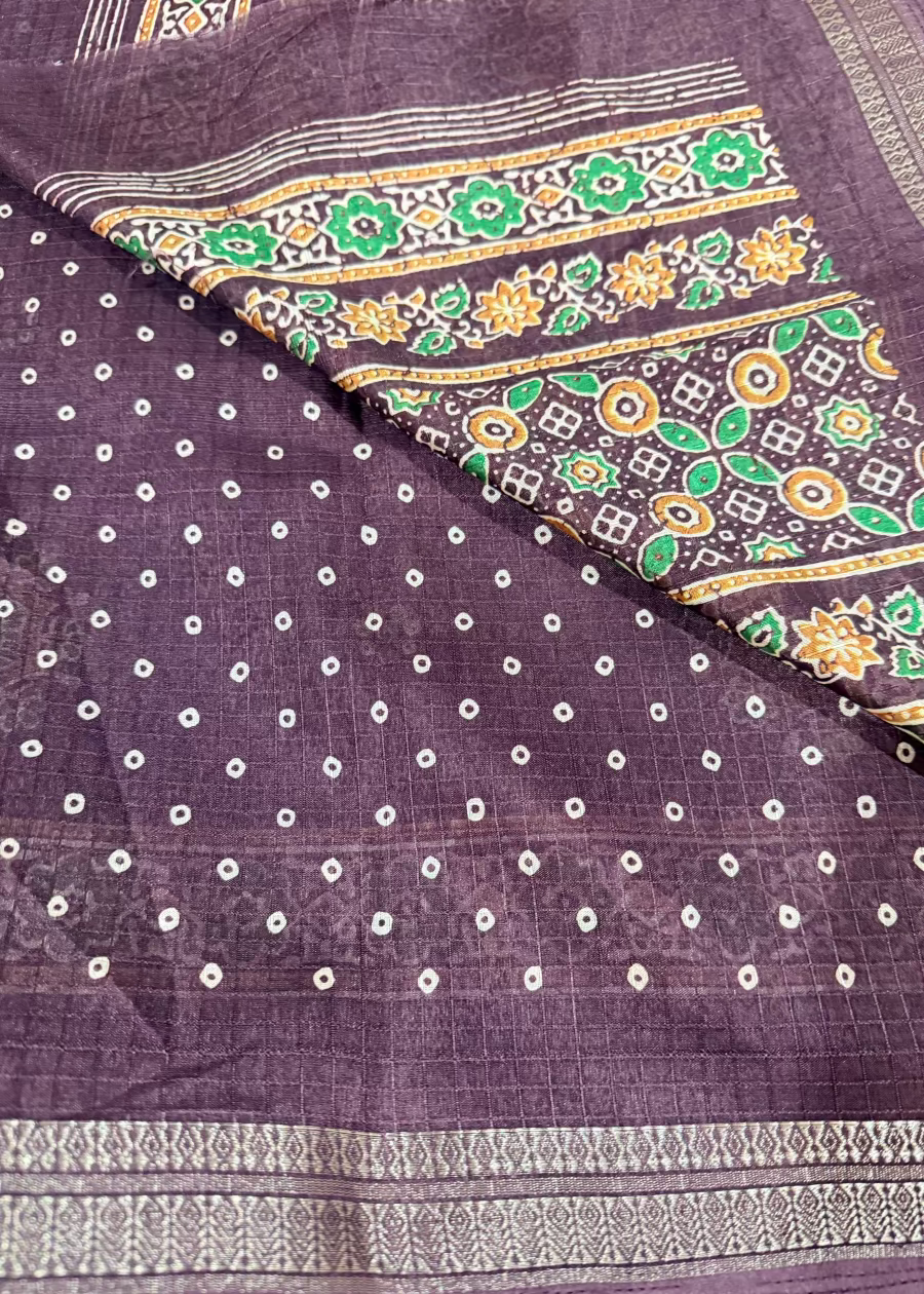 Brown Printed Fancy Saree- Casual