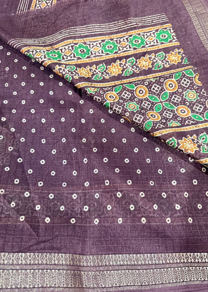 Brown Printed Fancy Saree- Casual