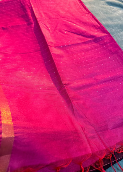 Pink And Brown Bhagalpuri Silk Saree With Sequins Work- Banaras