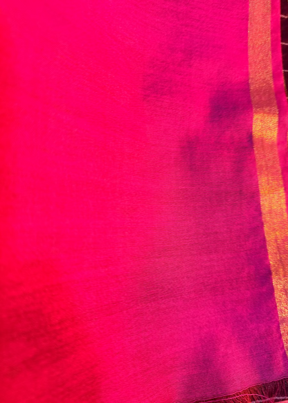 Pink And Brown Bhagalpuri Silk Saree With Sequins Work- Banaras