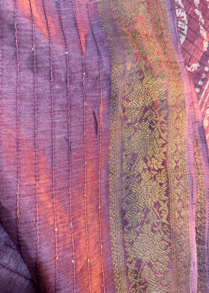 Pink Batik Print Semi Tussar Saree With Sequins Work- Casual