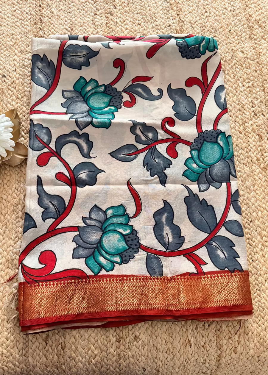 Pichwai Design On Block Printed Chennur Silk Saree- Andhra