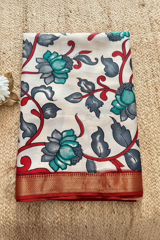 Pichwai Design On Block Printed Chennur Silk Saree- Andhra