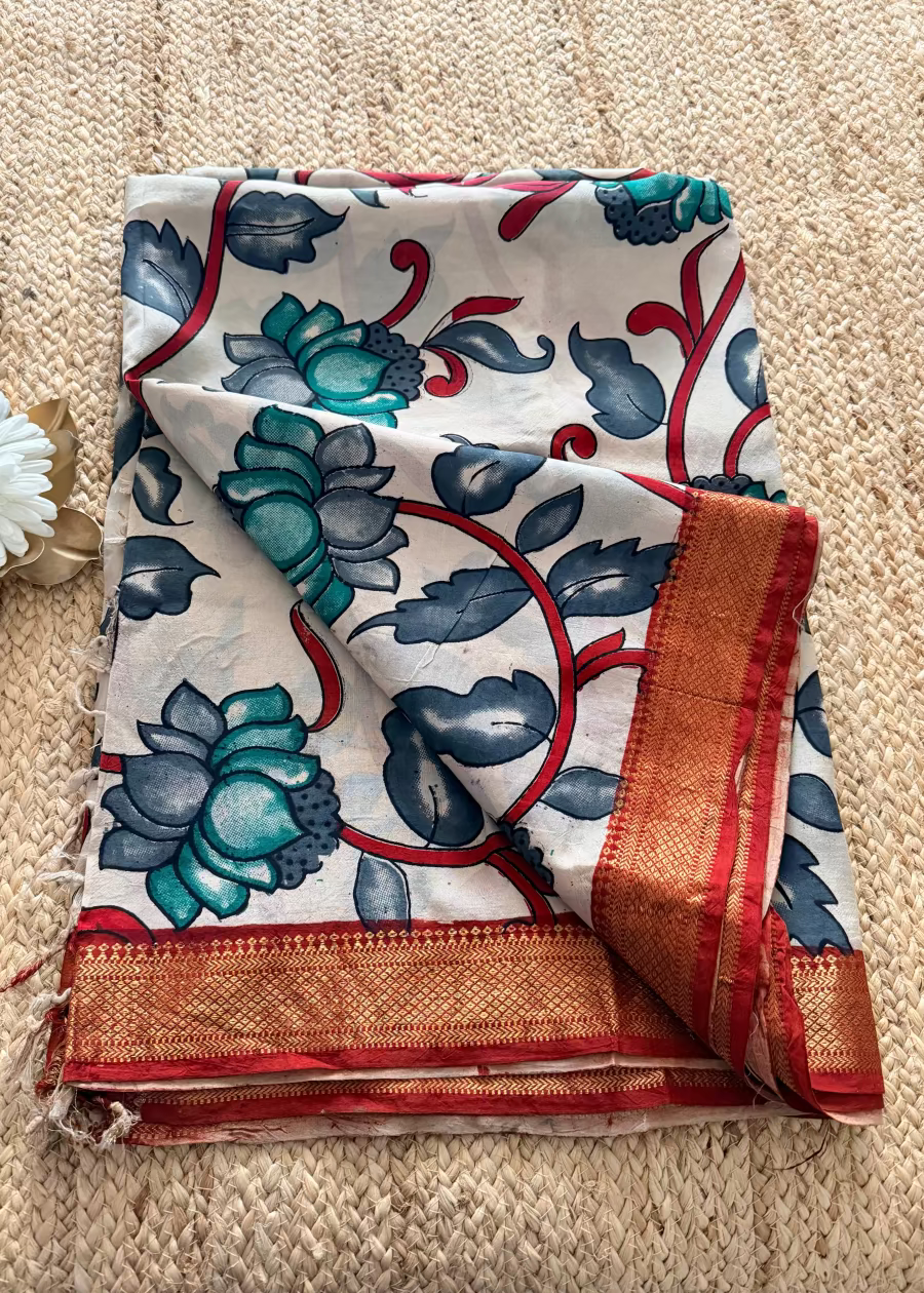 Pichwai Design On Block Printed Chennur Silk Saree- Andhra