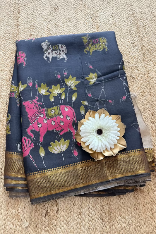 Pichwai Block Printed Chennur Silk Saree- Pure Silk