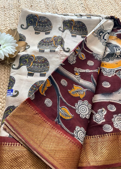 Elephant Printed Chennur Silk Saree With Nizam Borders- Andhra