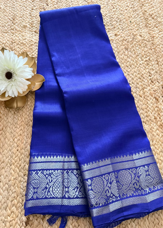 Royal Blue Mangalgiri Silk Saree - Andhra
