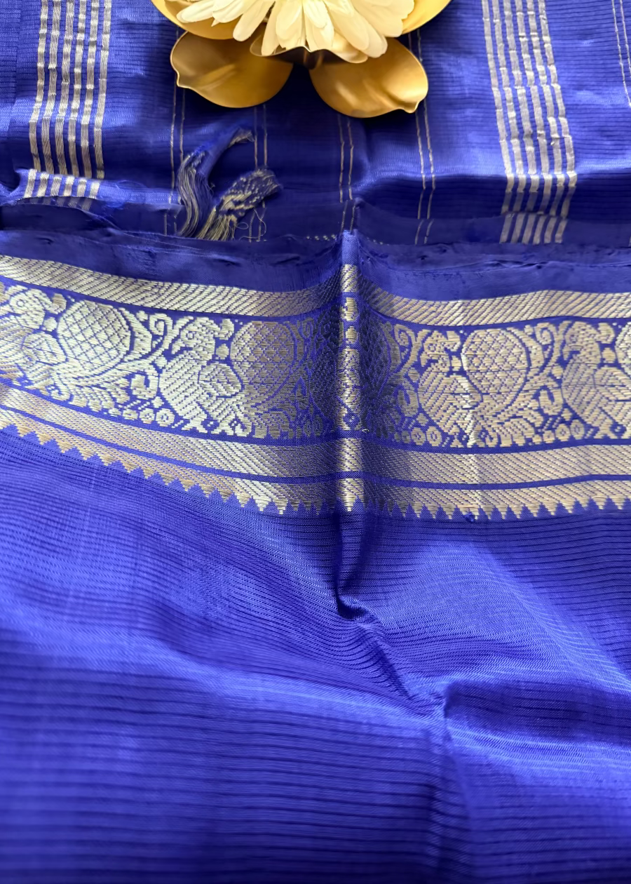 Royal Blue Mangalgiri Silk Saree - Andhra