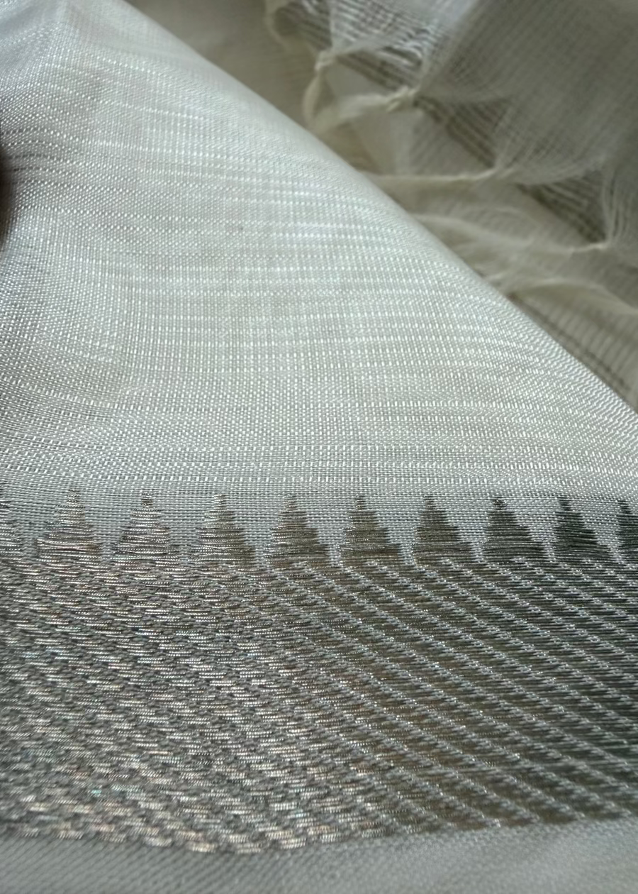 White and Silver Mangalgiri Silk Saree - Andhra