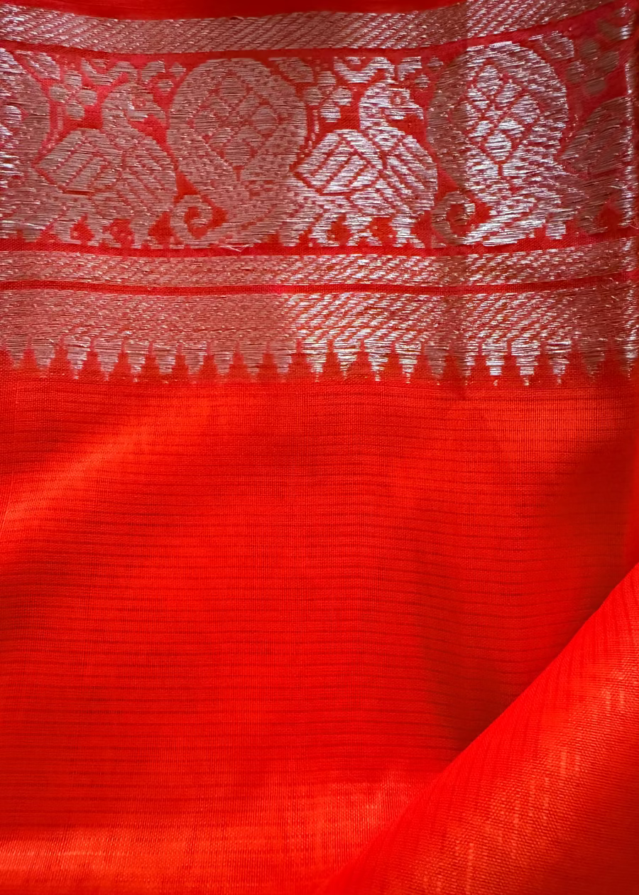 Orange Mangalgiri Silk Vara MahaLakshmi Special Saree - Andhra