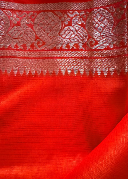 Orange Mangalgiri Silk Vara MahaLakshmi Special Saree - Andhra