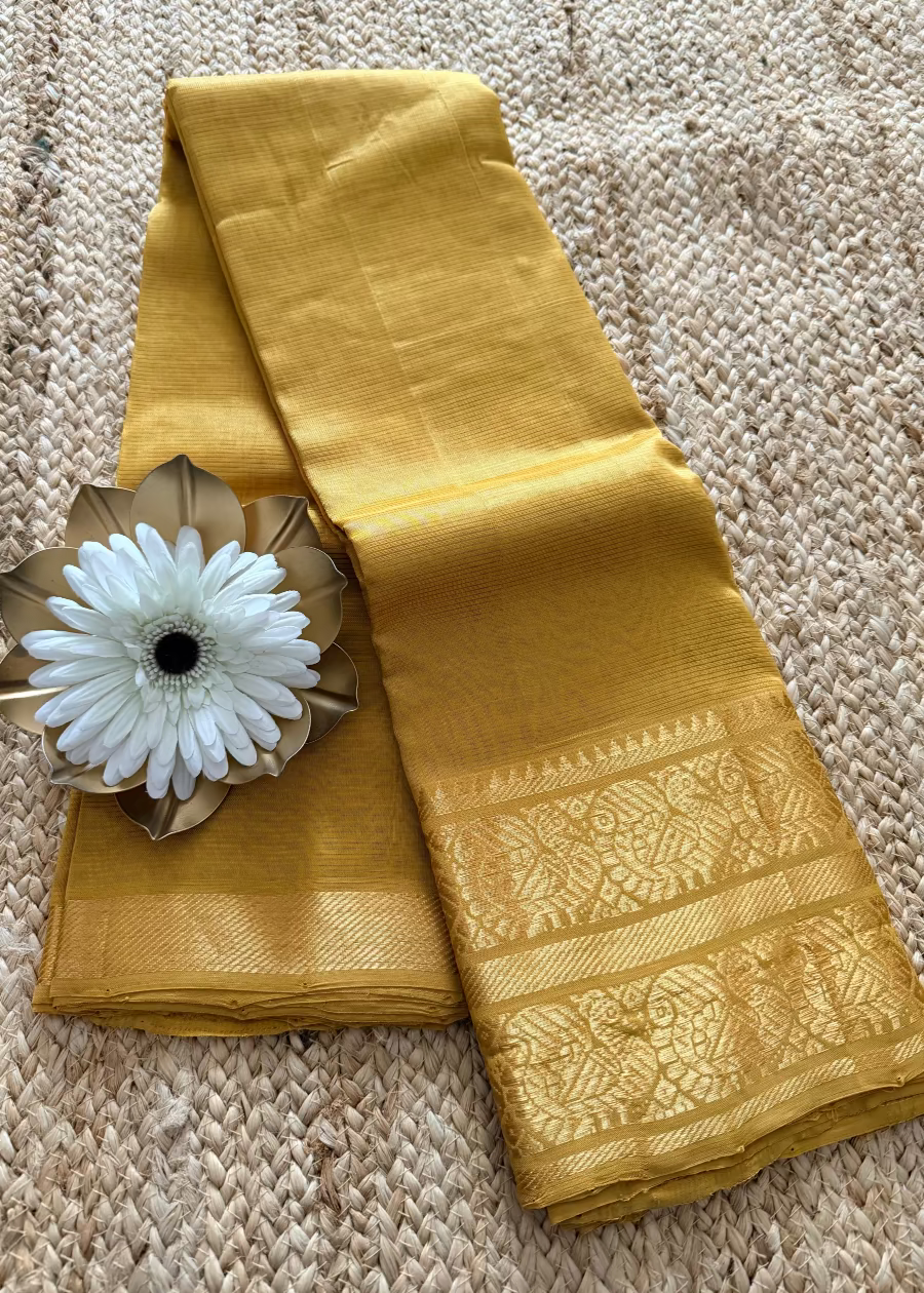 Golden Yellow Mangalgiri Vara Maha Lakshmi Special Saree - Andhra