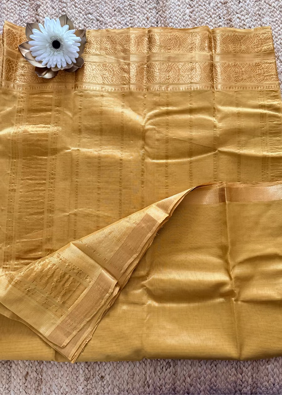 Golden Yellow Mangalgiri Vara Maha Lakshmi Special Saree - Andhra