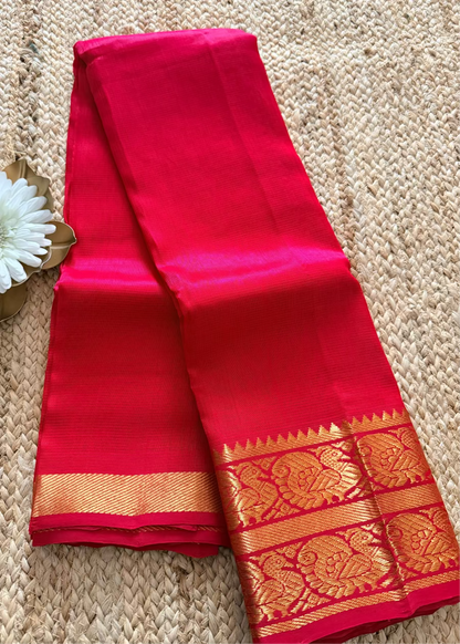 Bright Red Mangalgiri Silk Vara MahaLakshmi Special Saree - Andhra