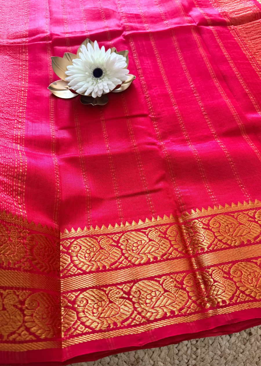 Bright Red Mangalgiri Silk Vara MahaLakshmi Special Saree - Andhra