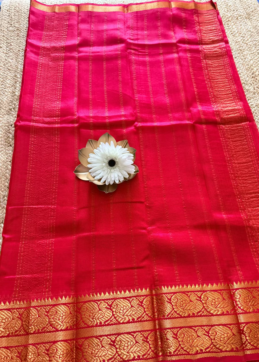 Bright Red Mangalgiri Silk Vara MahaLakshmi Special Saree - Andhra