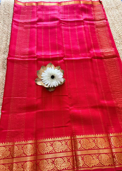 Bright Red Mangalgiri Silk Vara MahaLakshmi Special Saree - Andhra