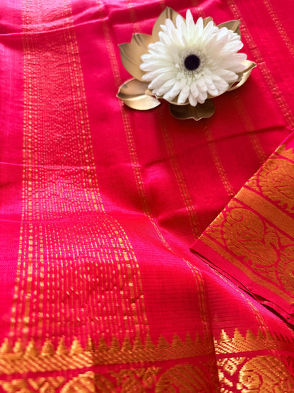 Bright Red Mangalgiri Silk Vara MahaLakshmi Special Saree - Andhra