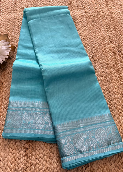 Light Turquoise Blue Mangalgiri Silk Saree - Andhra