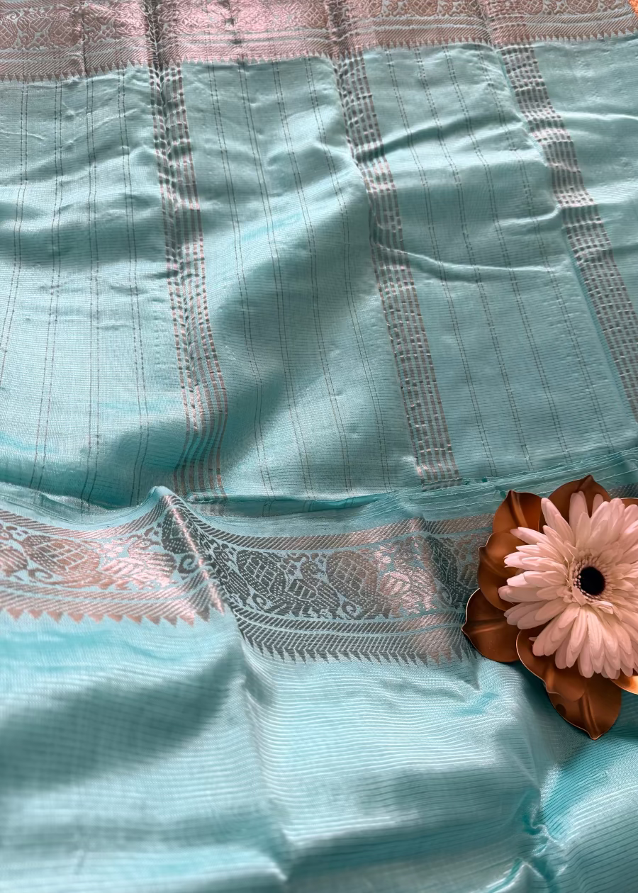 Light Turquoise Blue Mangalgiri Silk Saree - Andhra