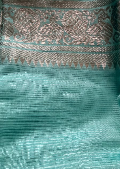 Light Turquoise Blue Mangalgiri Silk Saree - Andhra