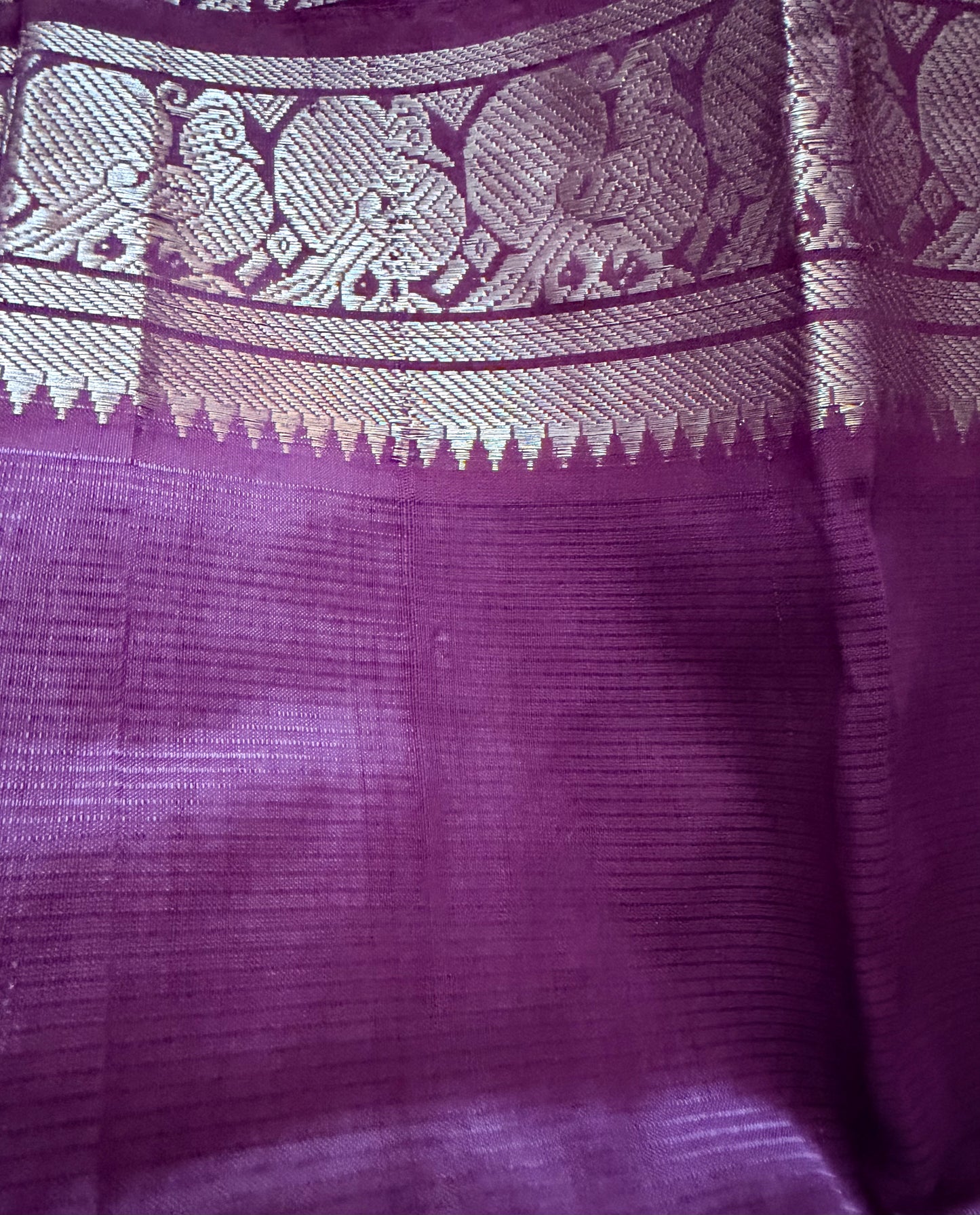 Purple Mangalgiri Silk Saree With Silver Borders - Andhra