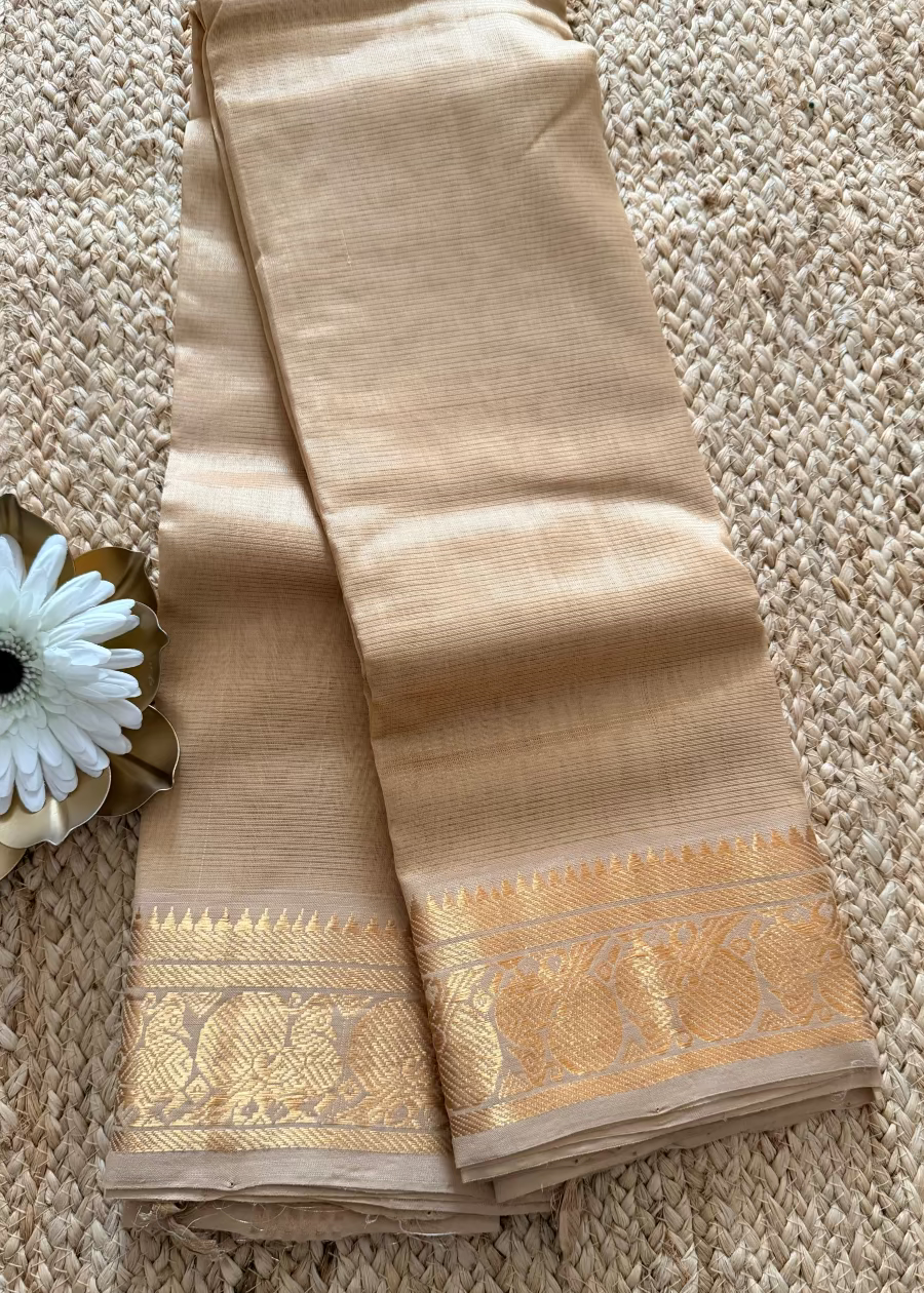 Beige Colour Mangalgiri Silk Saree - Andhra