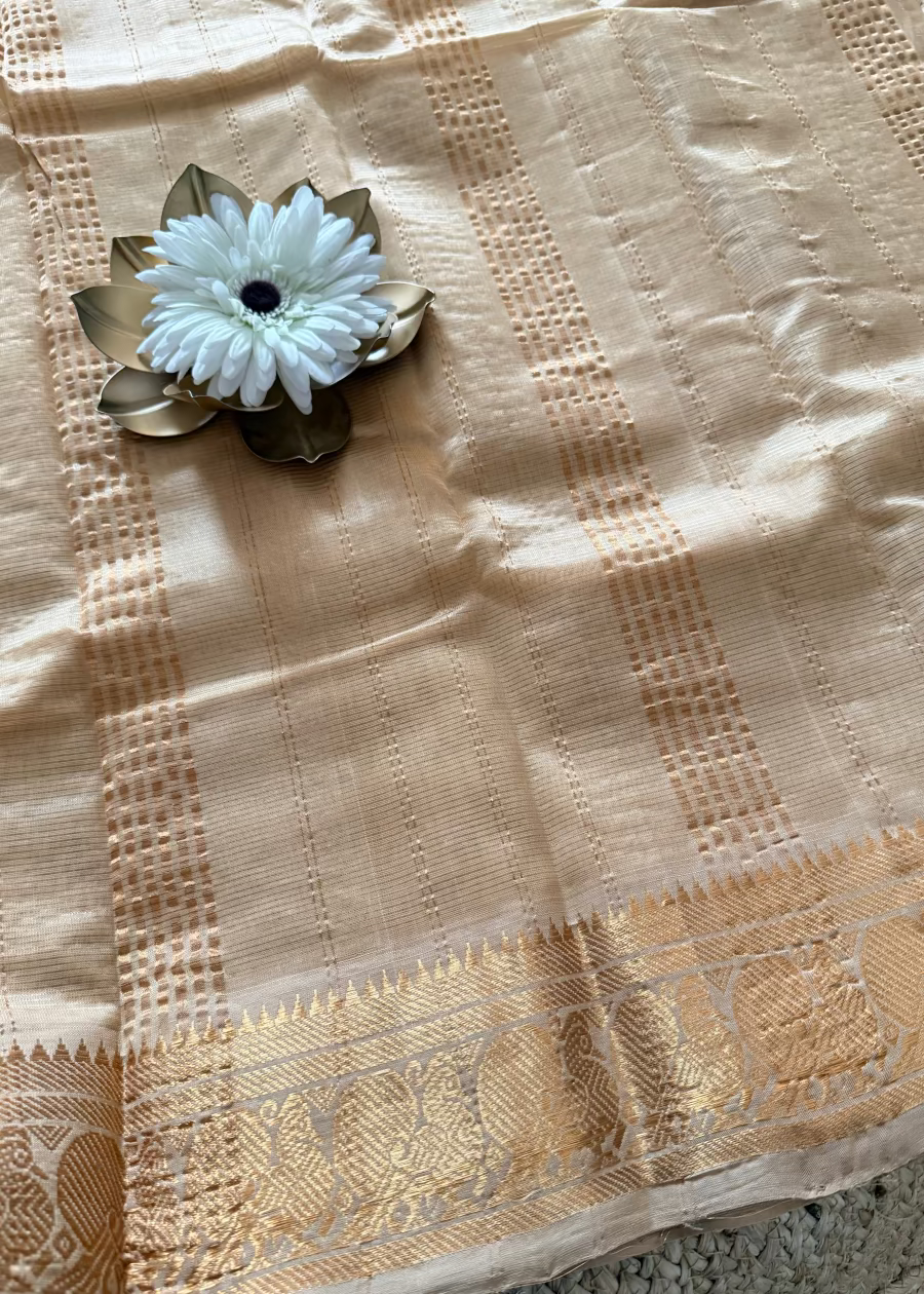 Beige Colour Mangalgiri Silk Saree - Andhra
