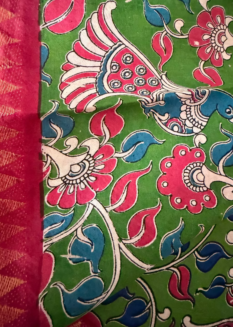 Red and Green Gap Border Mangalgiri Silk Saree - Andhra