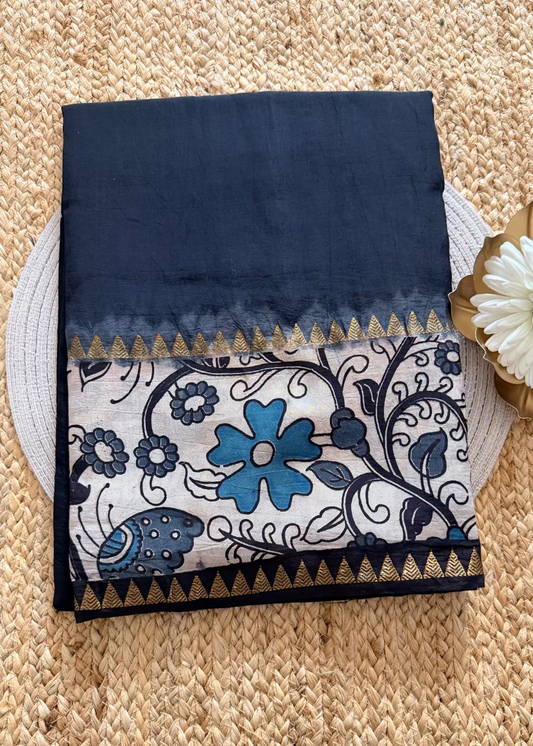 Black and White Gap Border Mangalgiri Silk Saree - Andhra