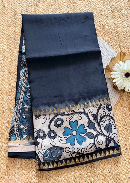 Black and White Gap Border Mangalgiri Silk Saree - Andhra