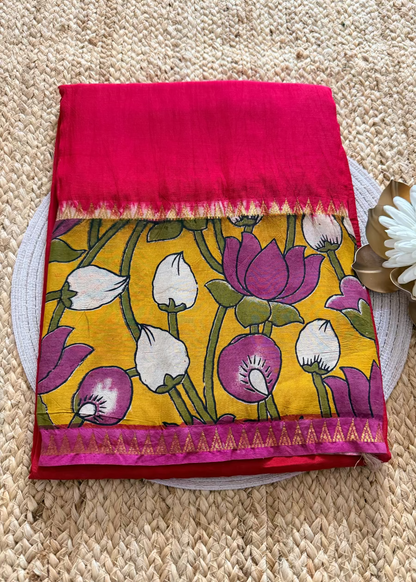 Red and Yellow Gap Border Mangalgiri Silk Saree - Andhra