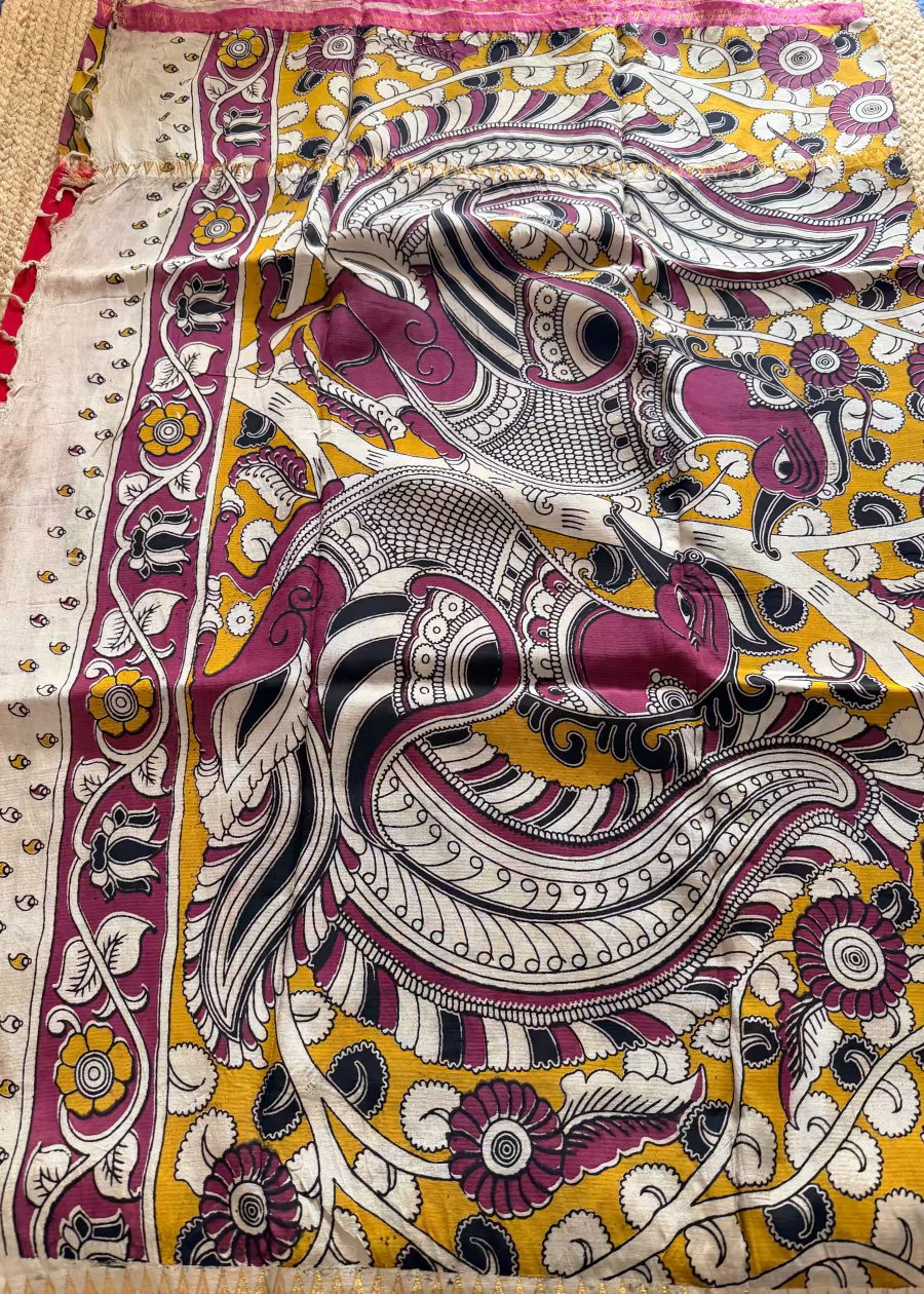 Red and Yellow Gap Border Mangalgiri Silk Saree - Andhra