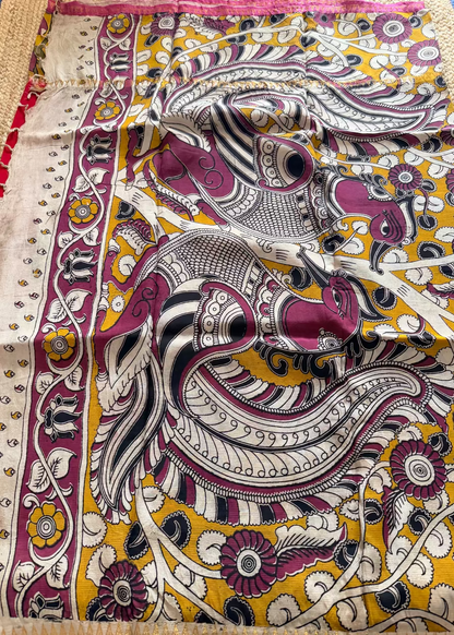 Red and Yellow Gap Border Mangalgiri Silk Saree - Andhra