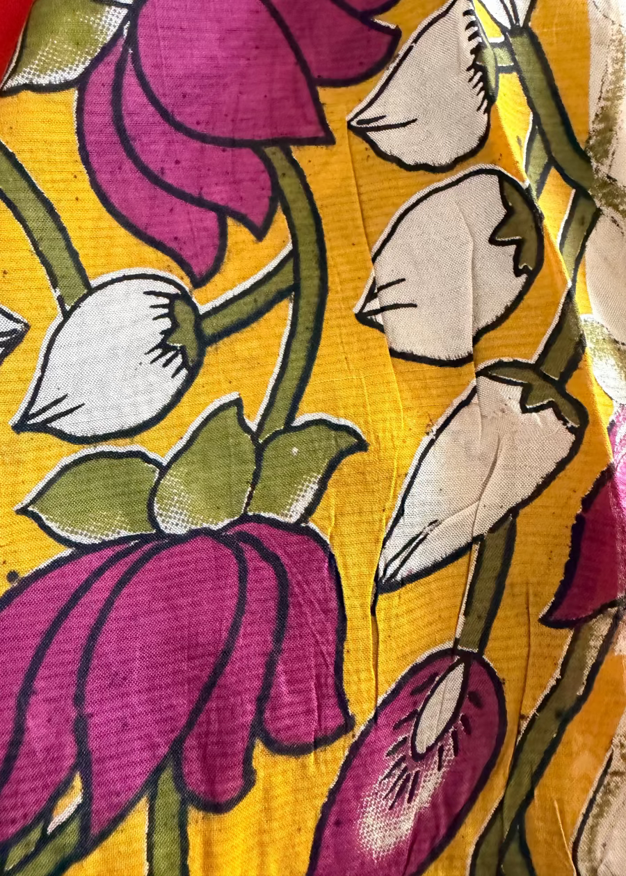 Red and Yellow Gap Border Mangalgiri Silk Saree - Andhra
