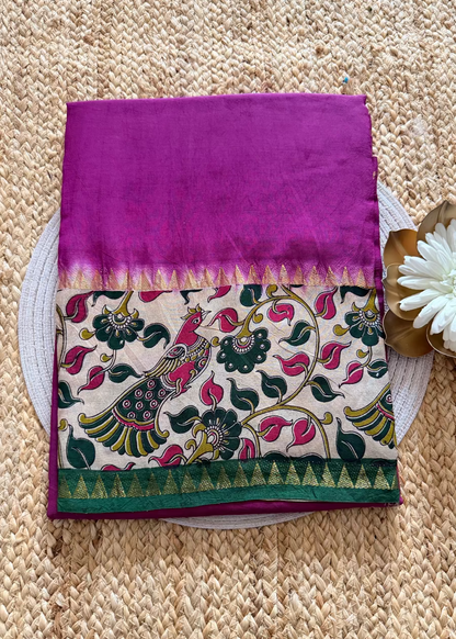 Majenta and Green Gap Border Mangalgiri Silk Saree - Andhra