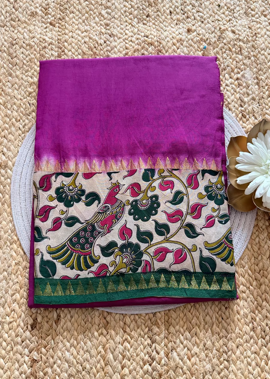 Majenta and Green Gap Border Mangalgiri Silk Saree - Andhra