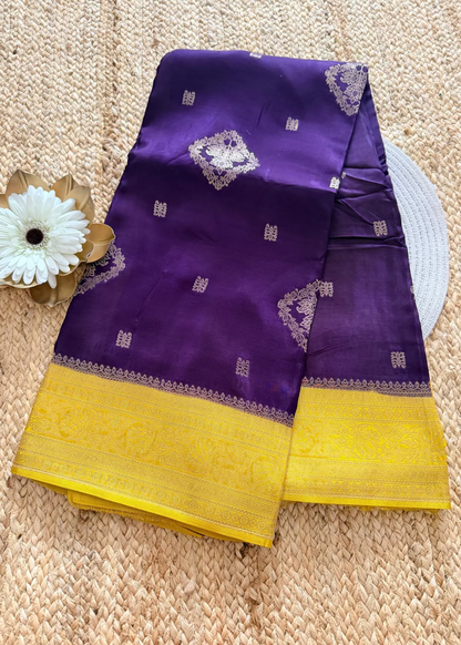 Purple and Yellow Chinon Silk Saree - Banaras