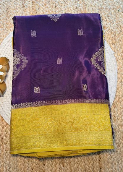 Purple and Yellow Chinon Silk Saree - Banaras