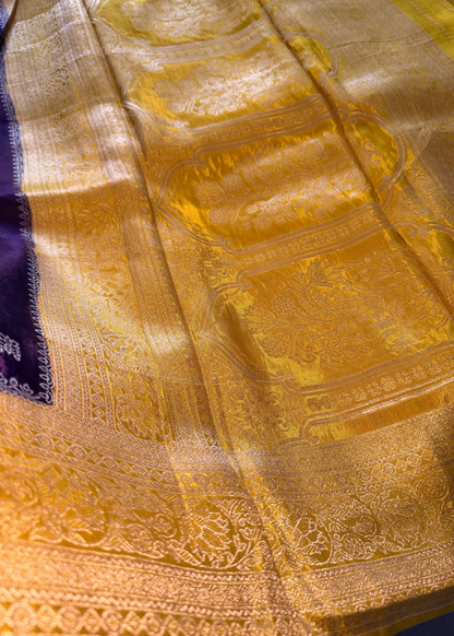 Purple and Yellow Chinon Silk Saree - Banaras