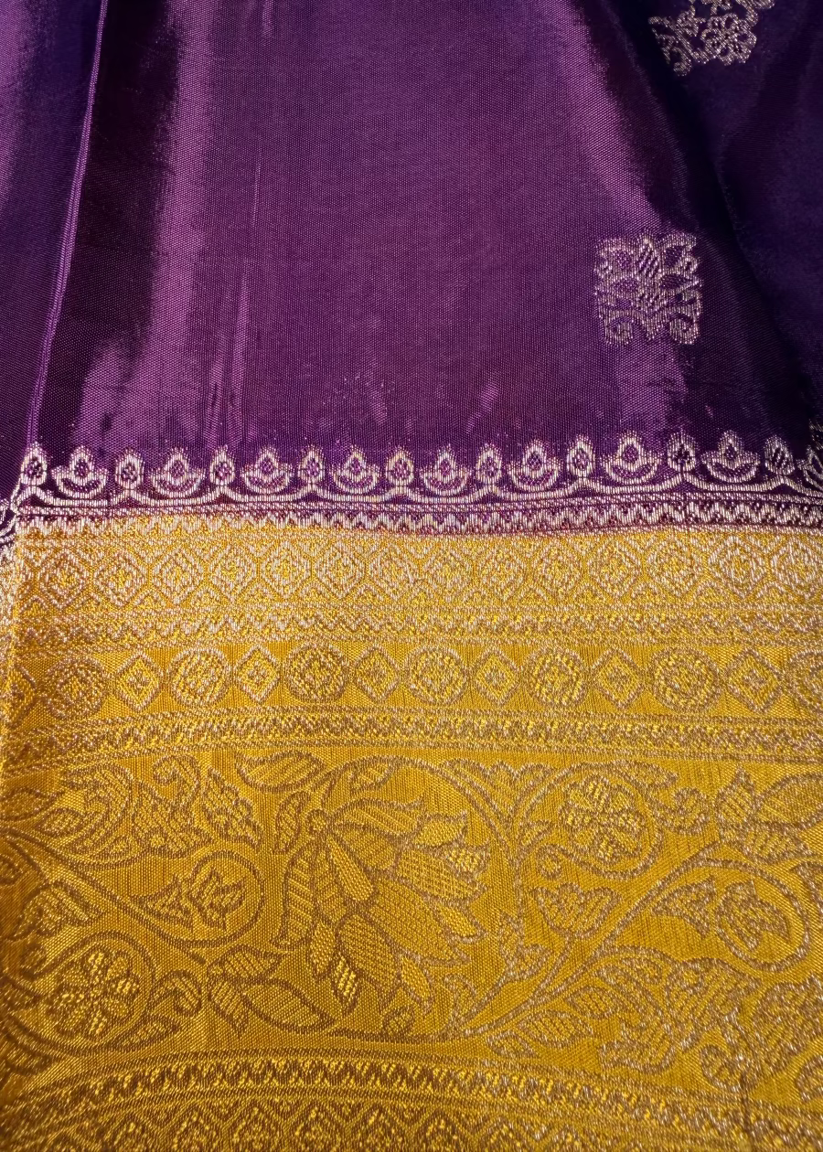 Purple and Yellow Chinon Silk Saree - Banaras