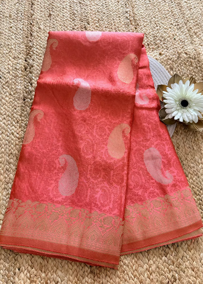 Peach Colour Mushru Silk Saree - Banaras