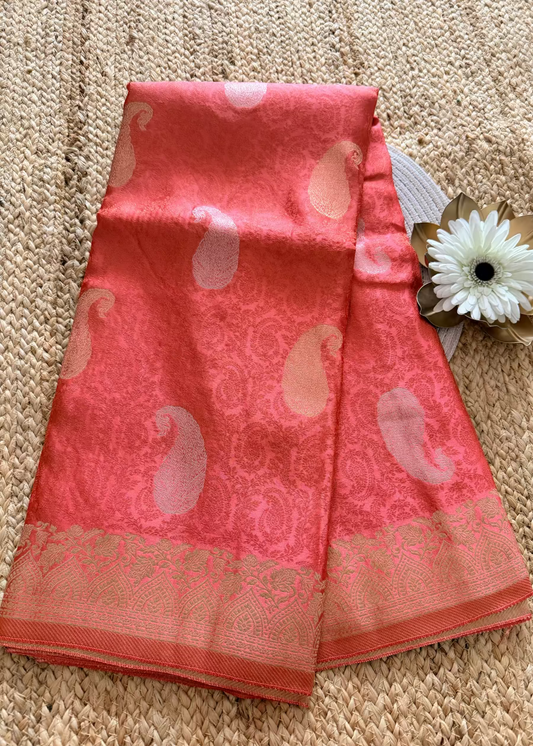 Peach Colour Mushru Silk Saree - Banaras