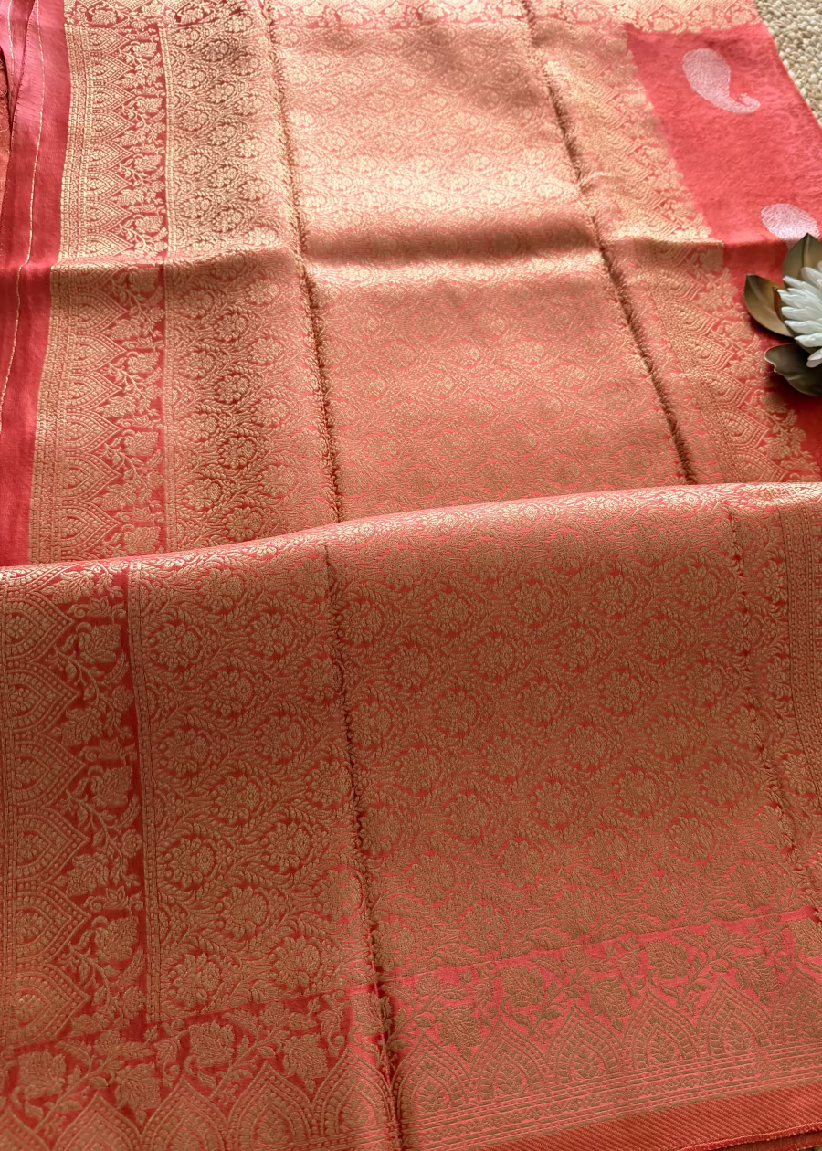 Peach Colour Mushru Silk Saree - Banaras