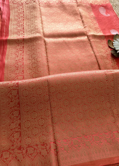 Peach Colour Mushru Silk Saree - Banaras