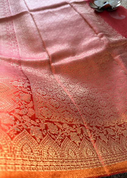 Peach Colour Mushru Silk Saree - Banaras