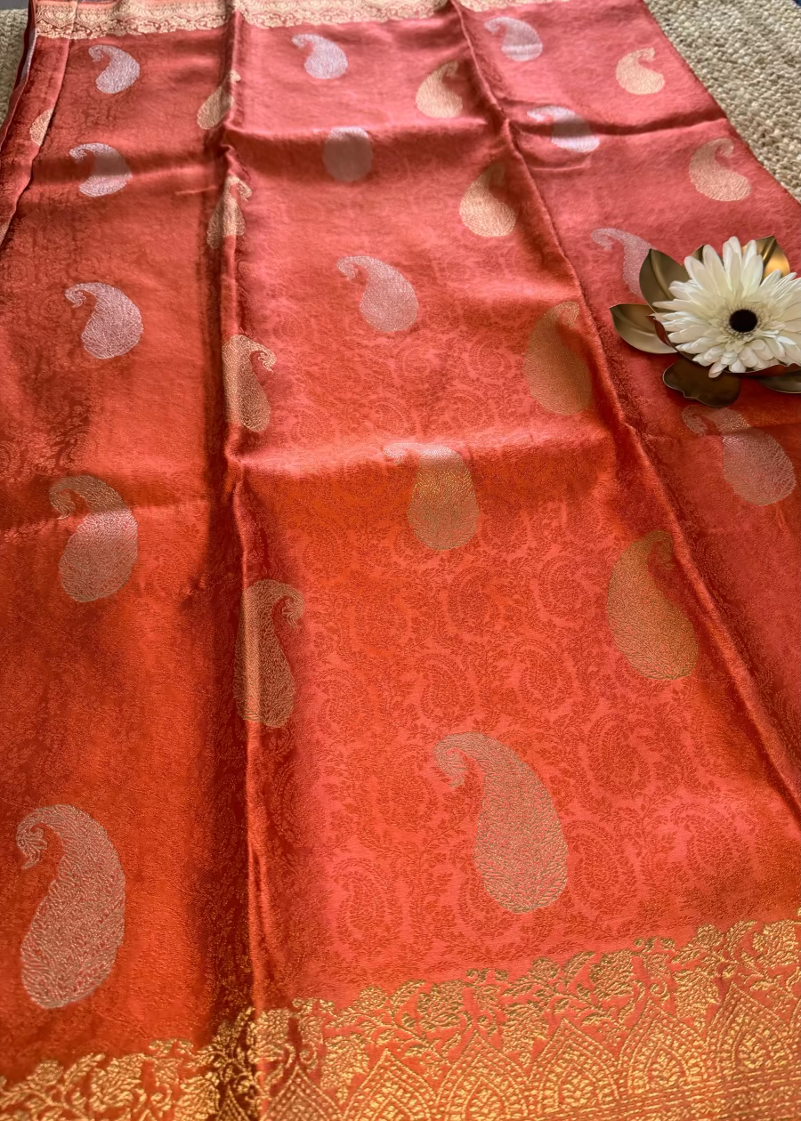 Peach Colour Mushru Silk Saree - Banaras